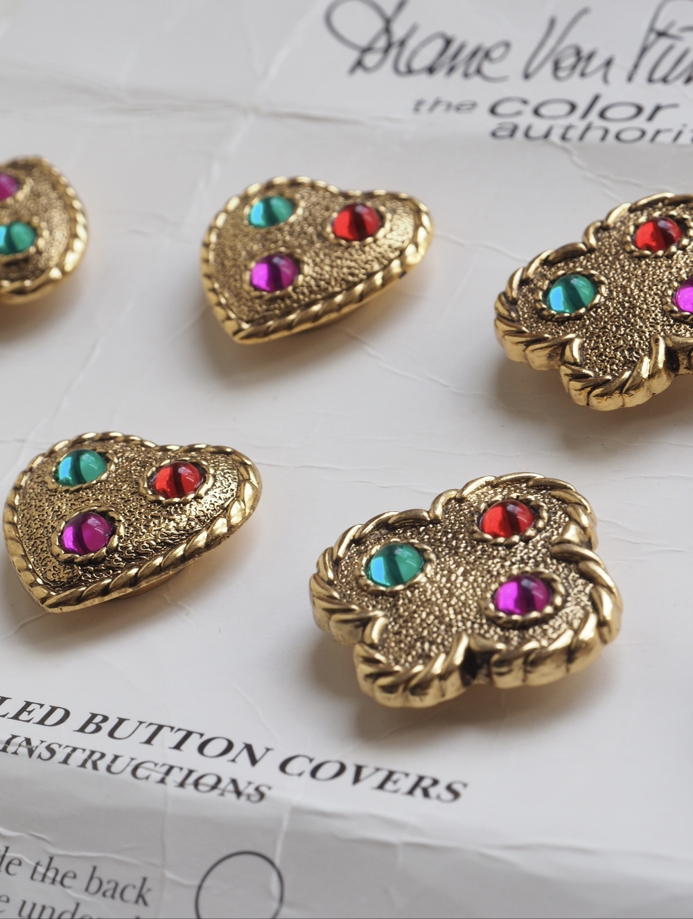 Vintage Diane Von Furstenberg for Avon Jeweled Button Covers Gold Tone 80s DVF